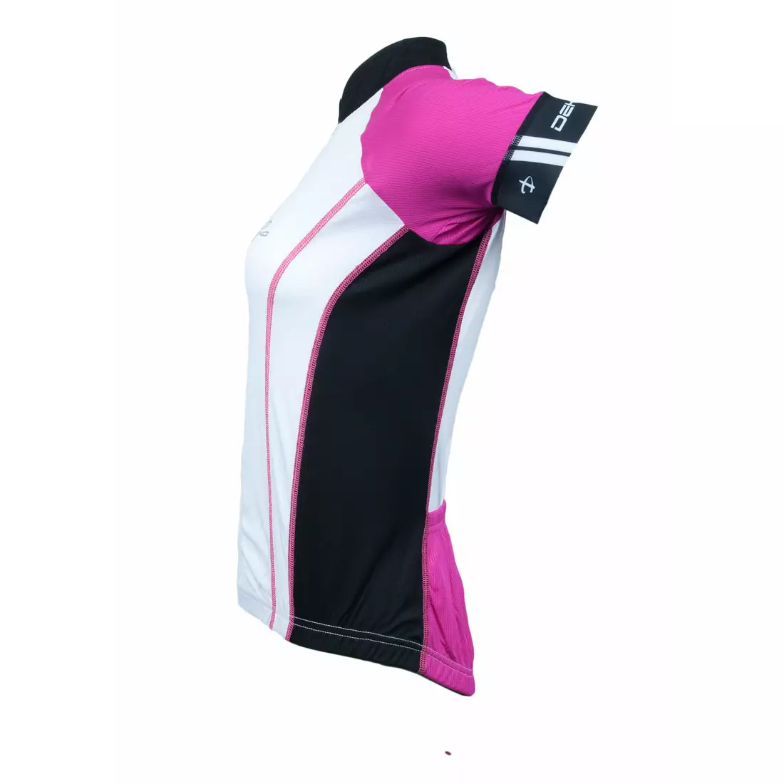 DEKO ASPIDE női kerékpáros szett: mez + rövidnadrág, nadrágtartó, fekete-rózsaszín