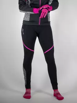 ROGELLI CAROU 2.0 női hőszigetelt kerékpáros nadrág, nadrágtartó, fekete-rózsaszín-szürke