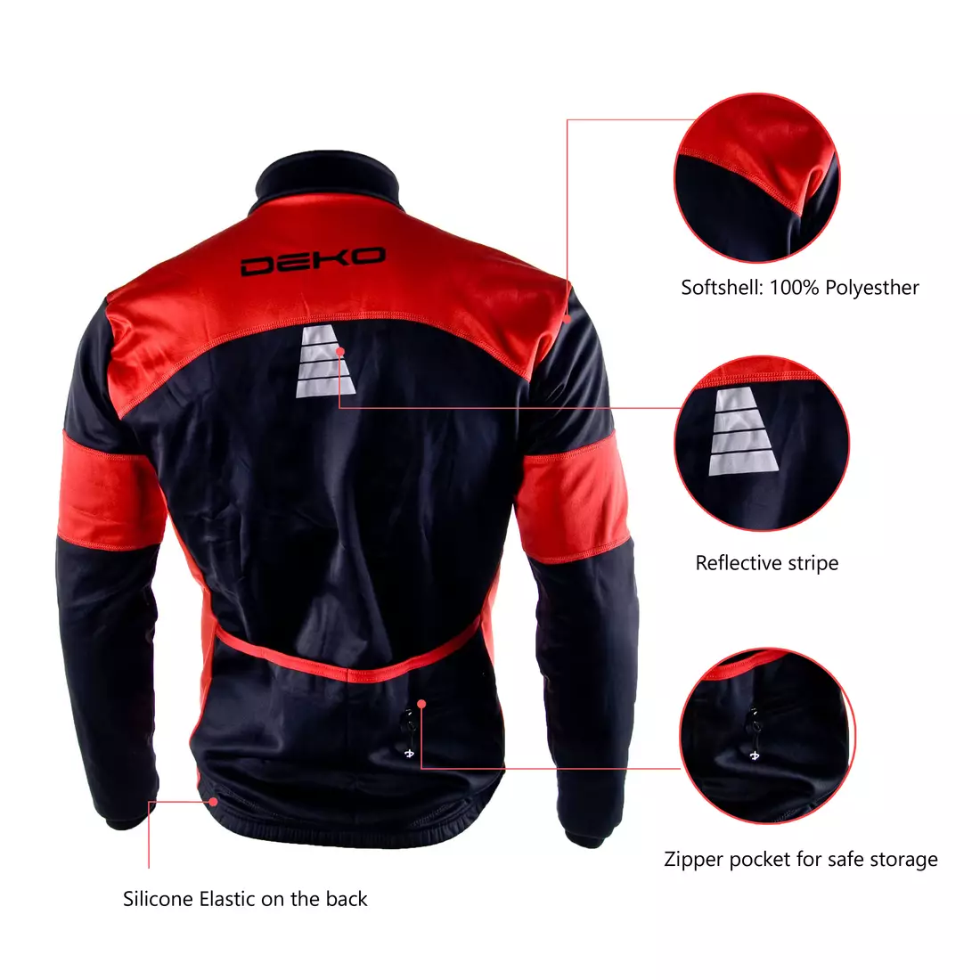 DEKO HUM fekete-piros softshell kerékpáros kabát