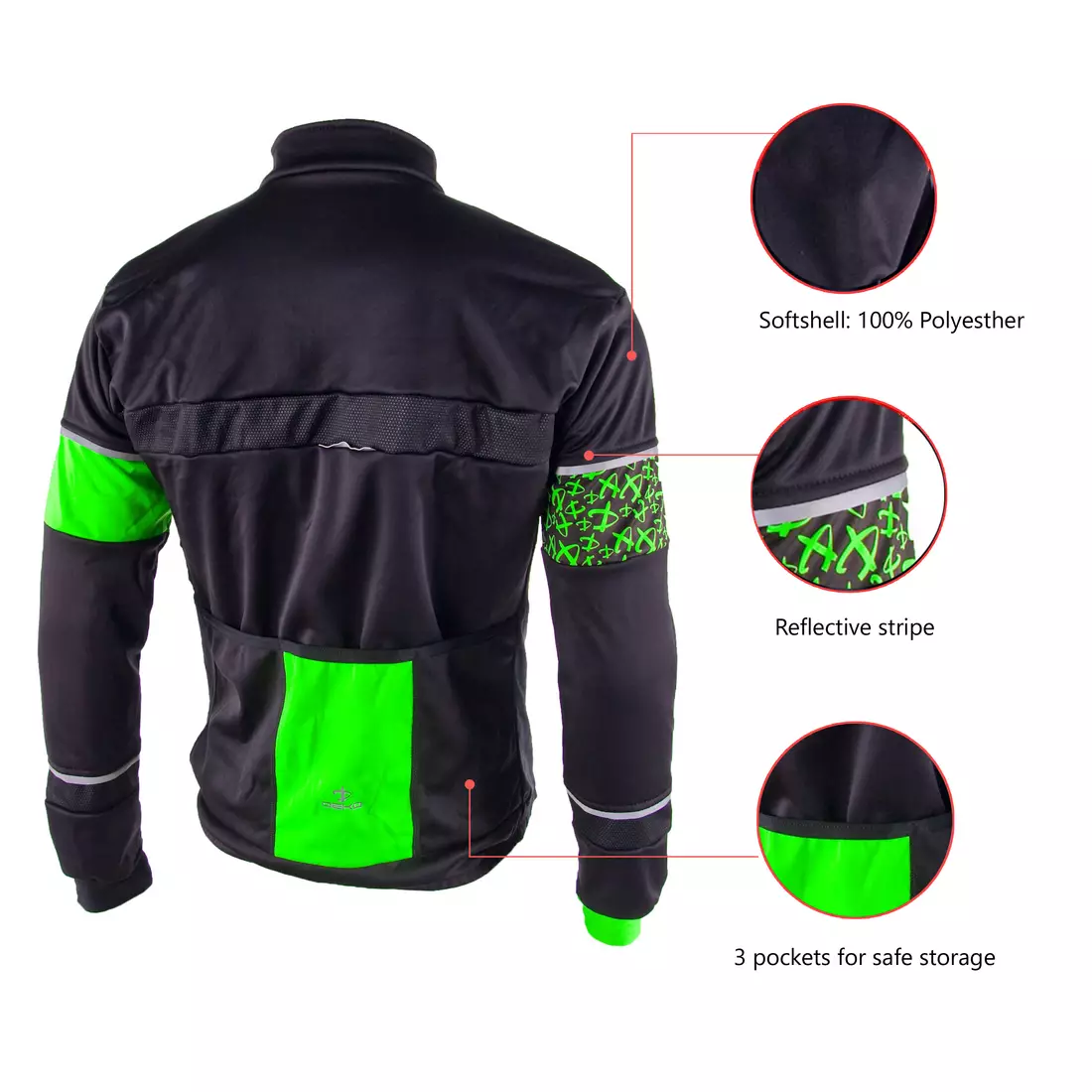 DEKO KOLUN kerékpáros softshell kabát fekete-fluor zöld