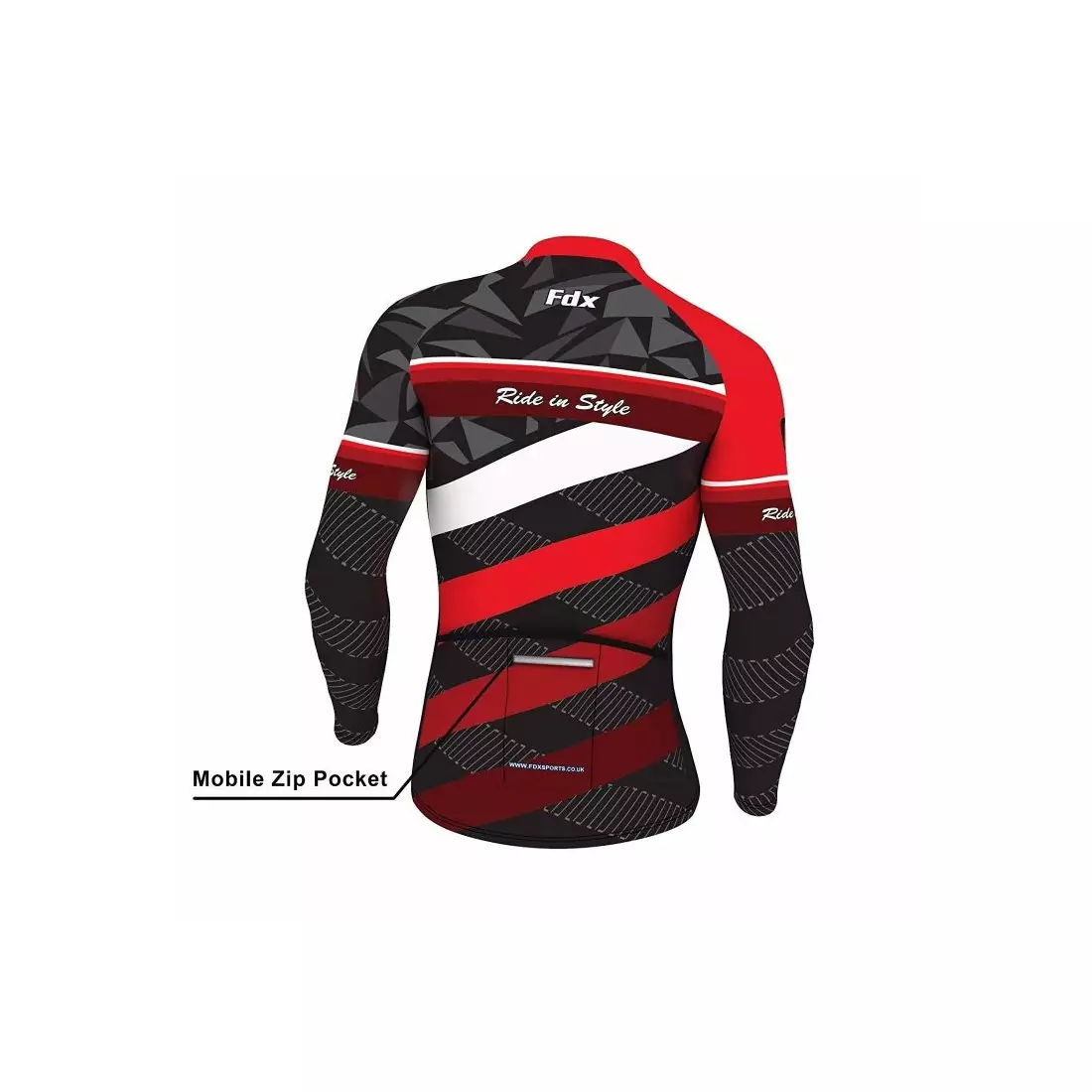 FDX 1260 hőszigetelt férfi kerékpáros pulóver, fekete és piros