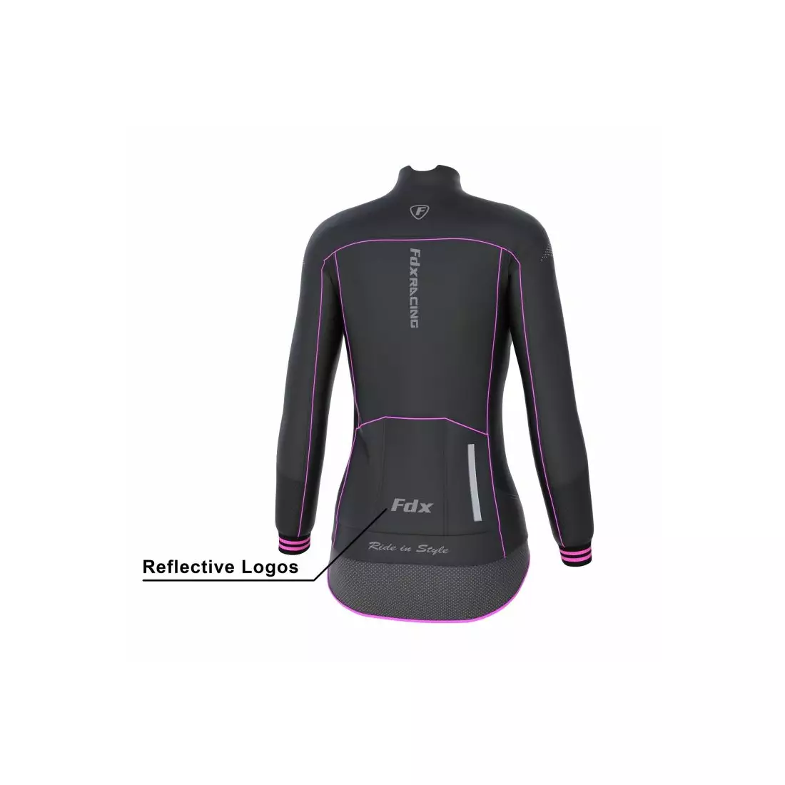 FDX 1310 női szigetelt kerékpáros kabát, fekete és rózsaszín
