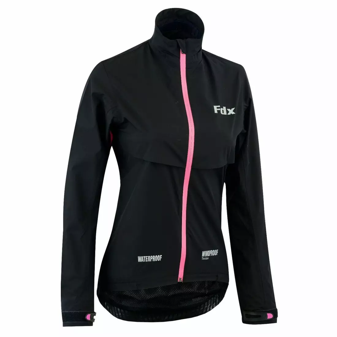 FDX 1410 Női vízálló, eső nélküli kerékpáros kabát, fekete-rózsaszín