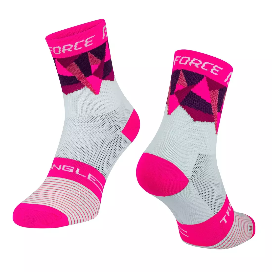 FORCE TRIANGLE kerékpáros/sport zokni, fehér és rózsaszín
