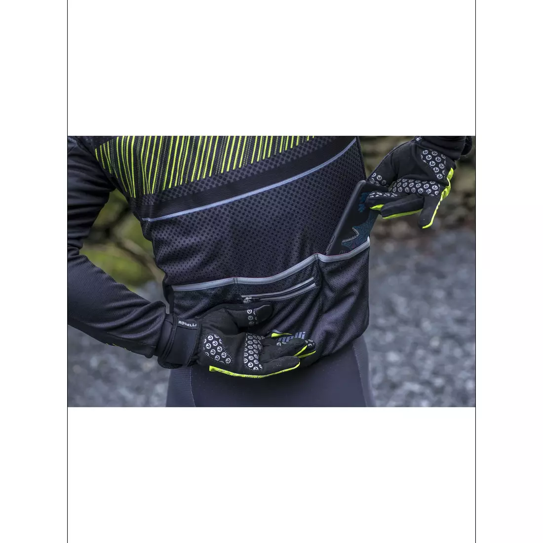 ROGELLI RITMO enyhén szigetelt kerékpáros kabát, fekete-fluor sárga