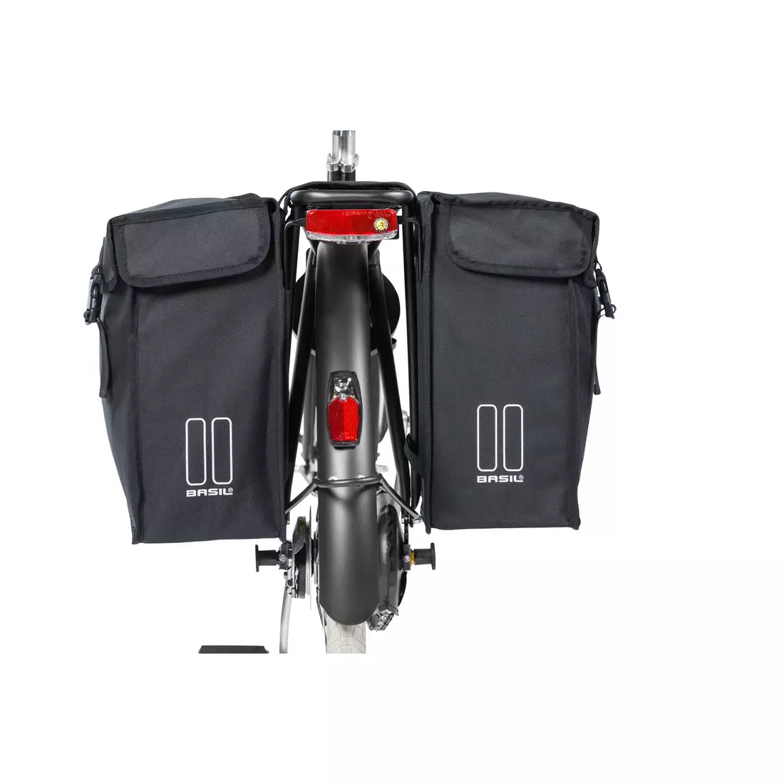 Dupla városi kerékpár táska BASIL MARA XXL 47L, pánttal rögzítés, vízálló poliészter, fekete BAS-17395
