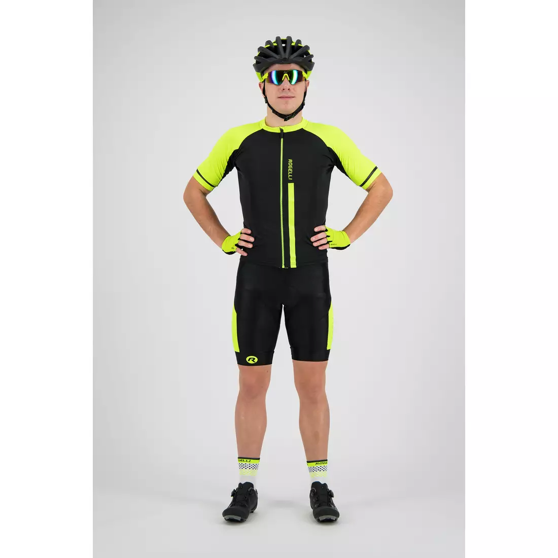 ROGELLI TYRO 002.226 férfi kerékpáros rövidnadrág nadrág nadrágtartóval fekete-fluor 