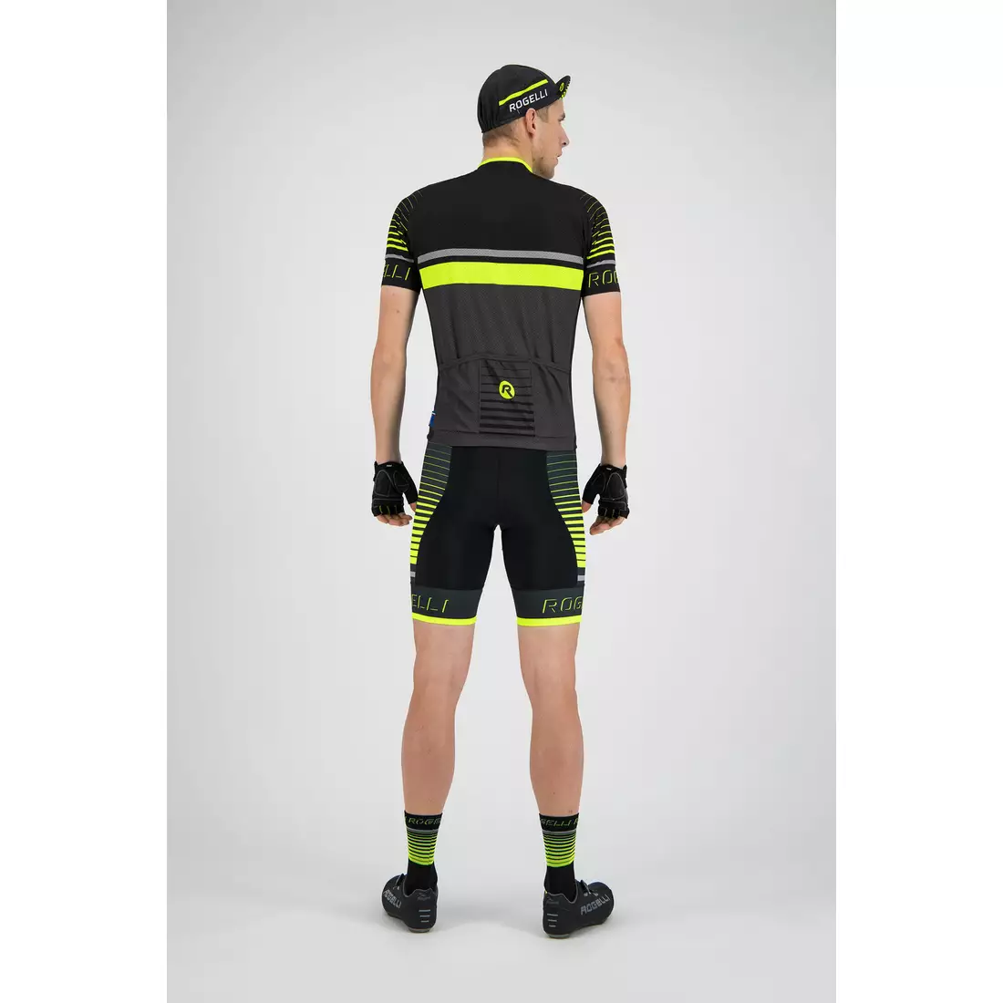 Rogelli HERO 002.236 férfi kerékpáros nadrág nadrágtartóval Hero Fekete/szürke/fluor 