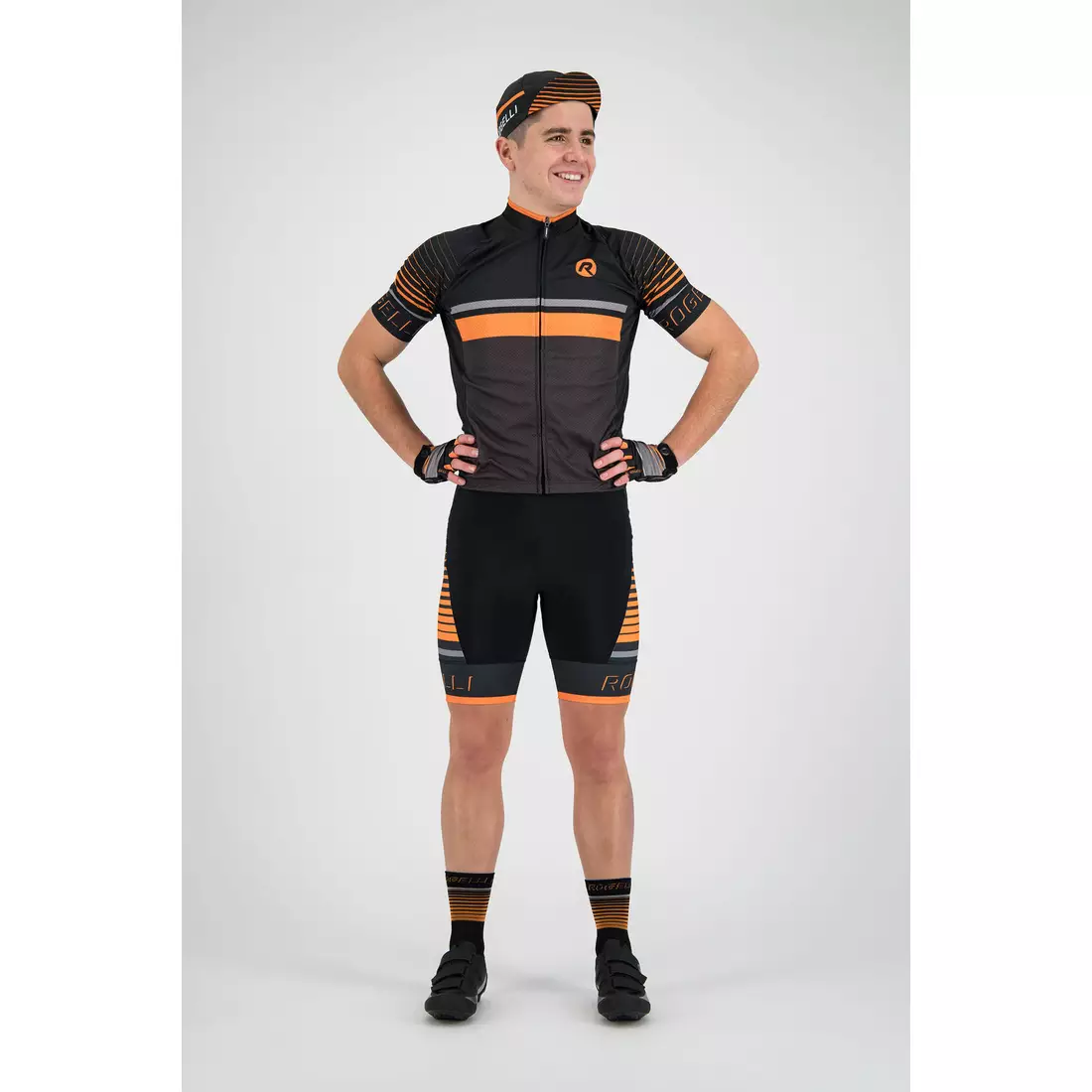 Rogelli HERO 002.239 férfi kerékpáros nadrág nadrágtartóval Hero Fekete/szürke/narancs 