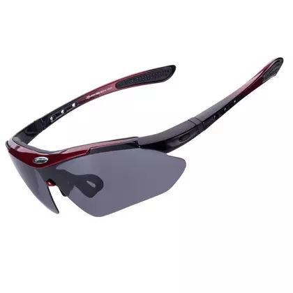 RockBros 10001 Kerékpáros / sport szemüveg, polarizált 5 cserélhető lencse, fekete és piros