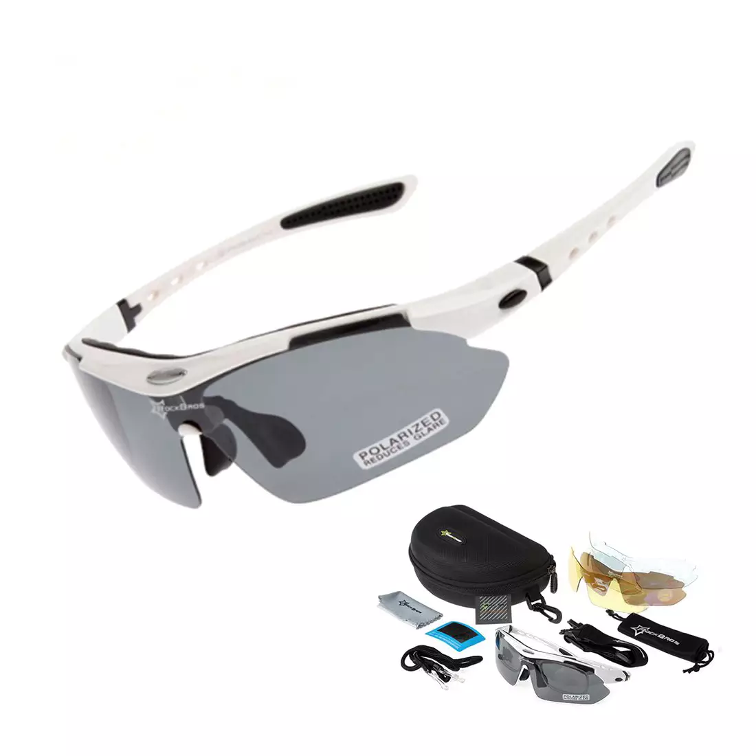 RockBros 10002 Kerékpáros / sport szemüveg, polarizált 5 cserélhető lencse, fehér