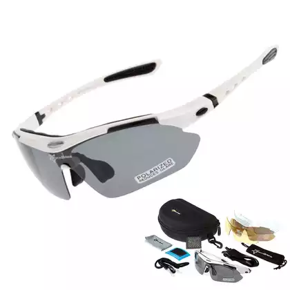 RockBros 10002 Kerékpáros / sport szemüveg, polarizált 5 cserélhető lencse, fehér