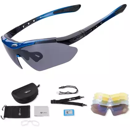 RockBros 10007 Kerékpáros / sport szemüveg, polarizált 5 cserélhető lencse, kék