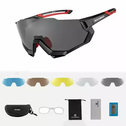 Rockbros 10131 Kerékpáros / sport szemüveg, polarizált 5 cserélhető lencse, fekete