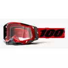 100% RACECRAFT 2 kerékpáros szemüveg (piros tükrös Anti-Fog lencse, LT 38%+/-5% + átlátszó Anti-Fog lencse, LT 88%-92% + 10 fedő) attack red STO-50121-251-03