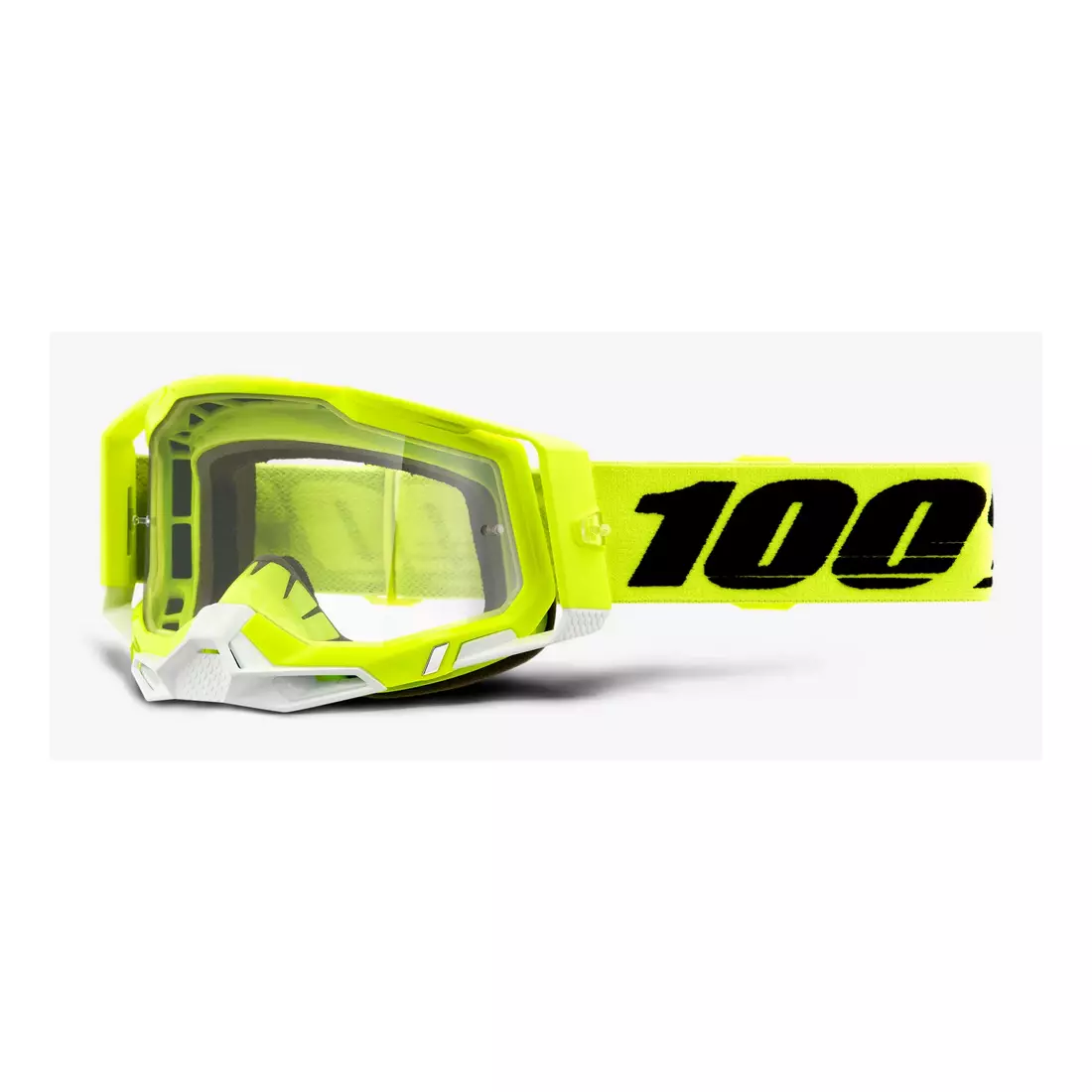 100% RACECRAFT 2 kerékpáros szemüveg (piros tükrös Anti-Fog lencse, LT 38%+/-5% + átlátszó Anti-Fog lencse, LT 88%-92% + 10 fedő) attack yellow STO-50121-251-04