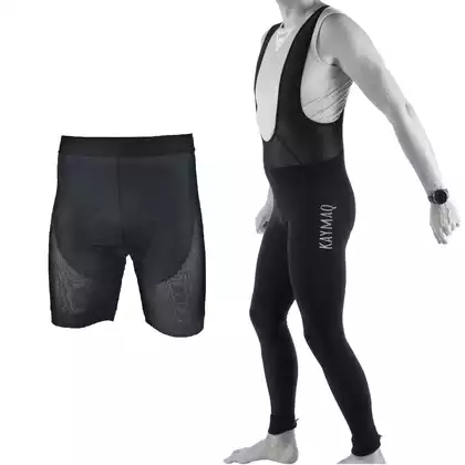 [Zestaw] KAYMAQ CHAOS ocieplane spodnie na szelkach bez wkładki + KAYMAQ BOXER męskie bokserki rowerowe z wkładką 11.074.M.DA12, czarne