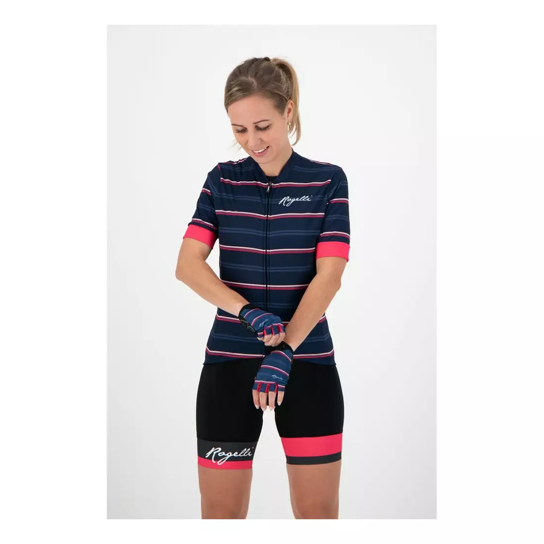 ROGELLI női kerékpáros kesztyű STRIPE blue/pink