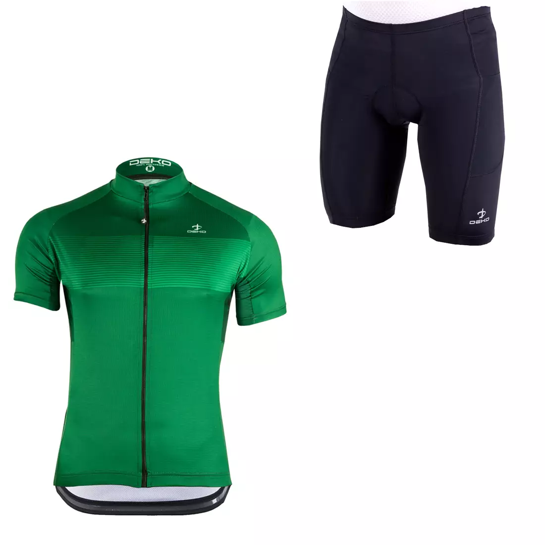 [Set] DEKO STYLE-0421 férfi kerékpáros mez rövid ujjú, zöld + DEKO POCKET kerékpáros nadrág, fekete 