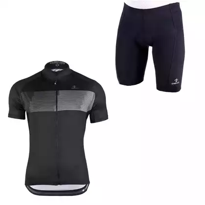 [Zestaw] DEKO STYLE-0421 férfi kerékpáros mez rövid ujjú, fekete + DEKO POCKET kerékpáros nadrág, fekete 