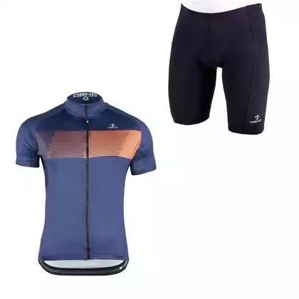 [Zestaw] DEKO STYLE-0421 férfi kerékpáros mez rövid ujjú, sötétkék + DEKO POCKET kerékpáros nadrág, fekete 