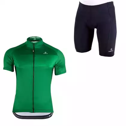 [Zestaw] DEKO STYLE-0421 férfi kerékpáros mez rövid ujjú, zöld + DEKO POCKET kerékpáros nadrág, fekete 