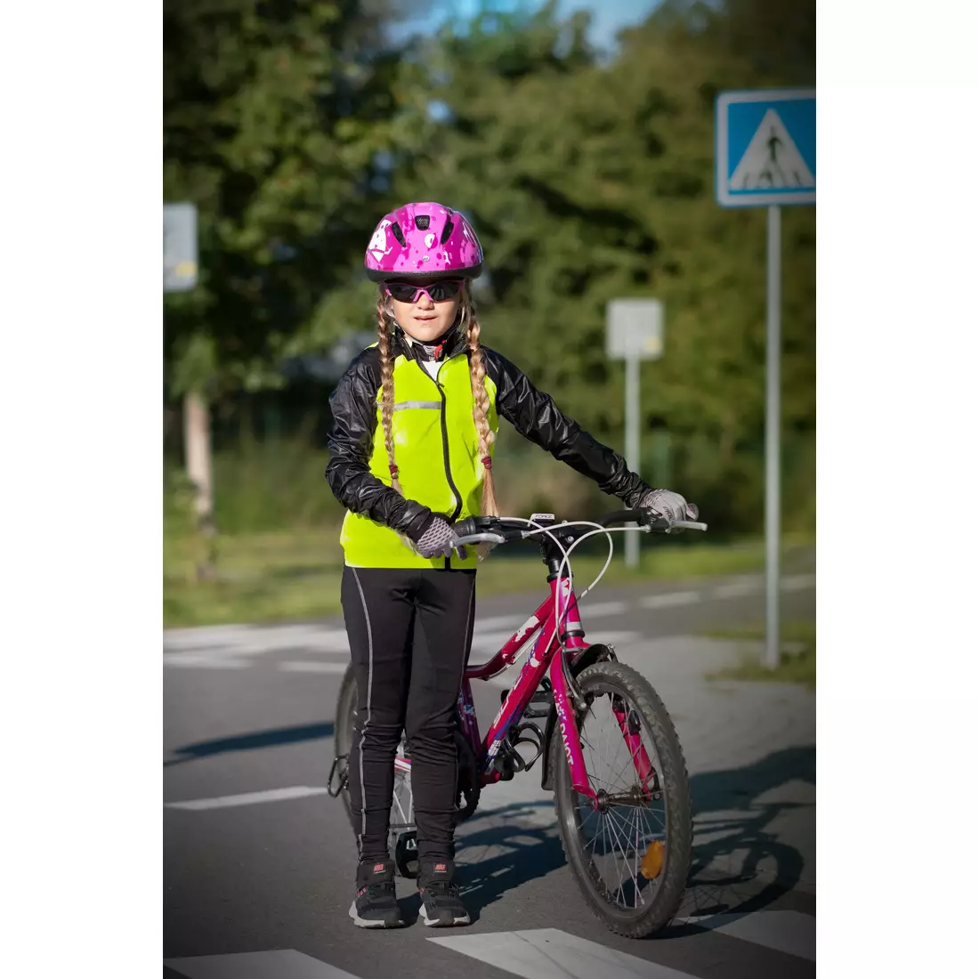 FORCE Gyermek kerékpáros nadrág nadrágtartóval REFLEX LINE KID, fekete 900396
