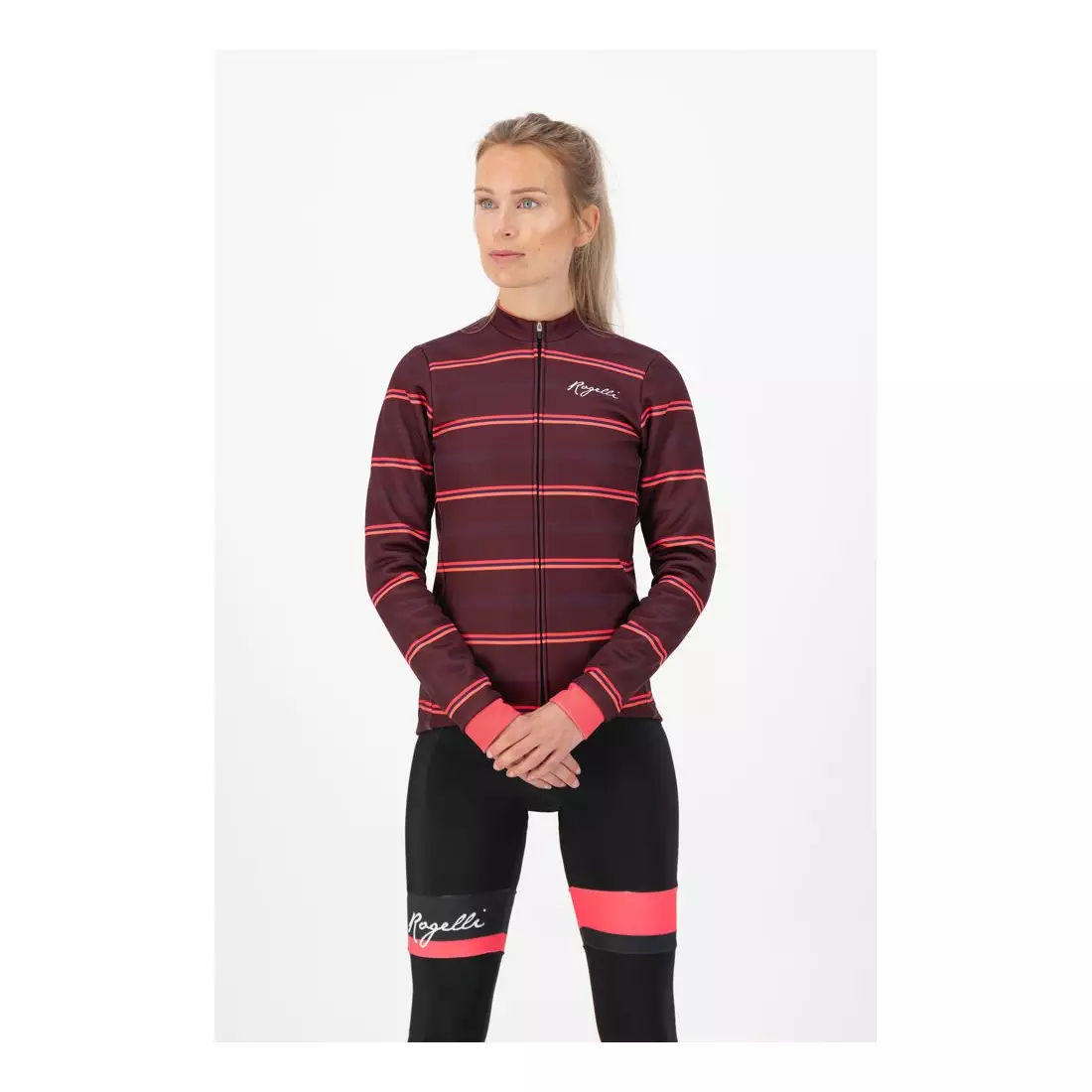 ROGELLI női téli kerékpáros kabát STRIPE bordeaux/coral ROG351089