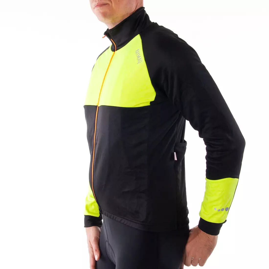 KAYMAQ JWS-002 Férfi téli kerékpáros kabát, softshell, fekete-fluo