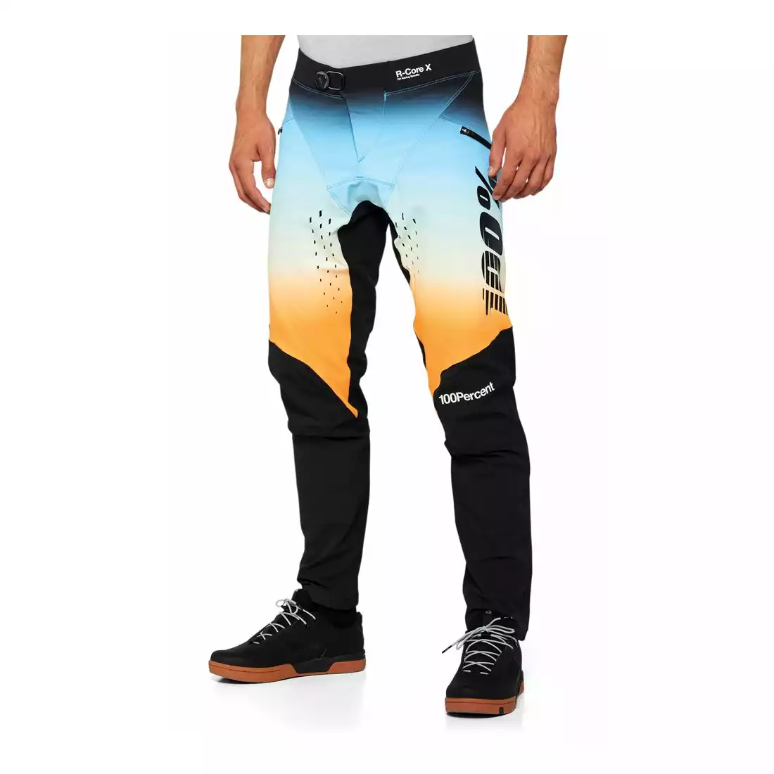 100% R-CORE X Férfi kerékpáros nadrág Limited Edition, fekete és narancssárga
