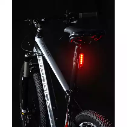 FORCE Hátsó kerékpár lámpa DOT 20LM, 5x LED, USB 45365
