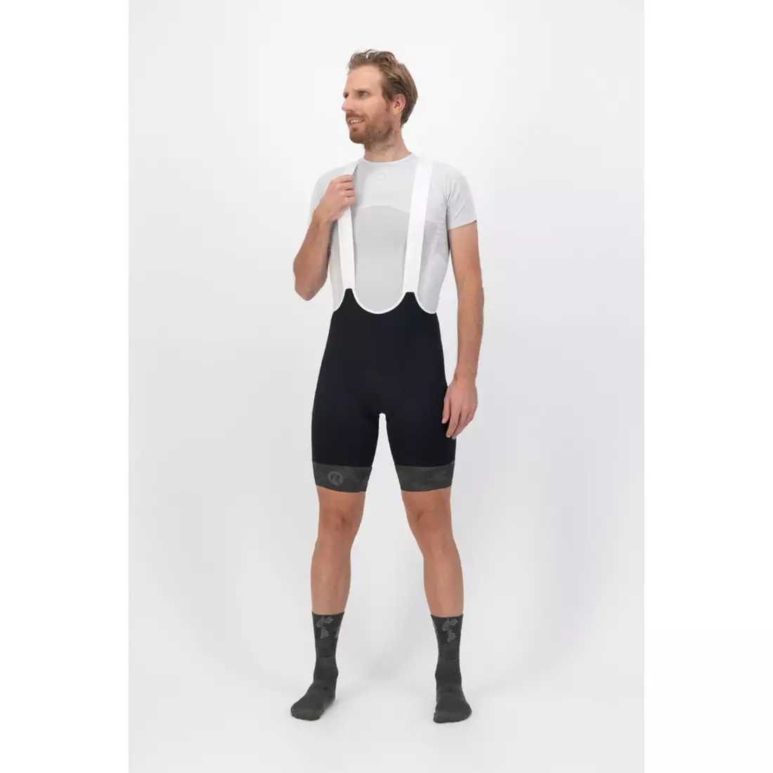 ROGELLI CAMO Férfi kerékpáros rövidnadrág nadrágtartóval, fekete és khaki