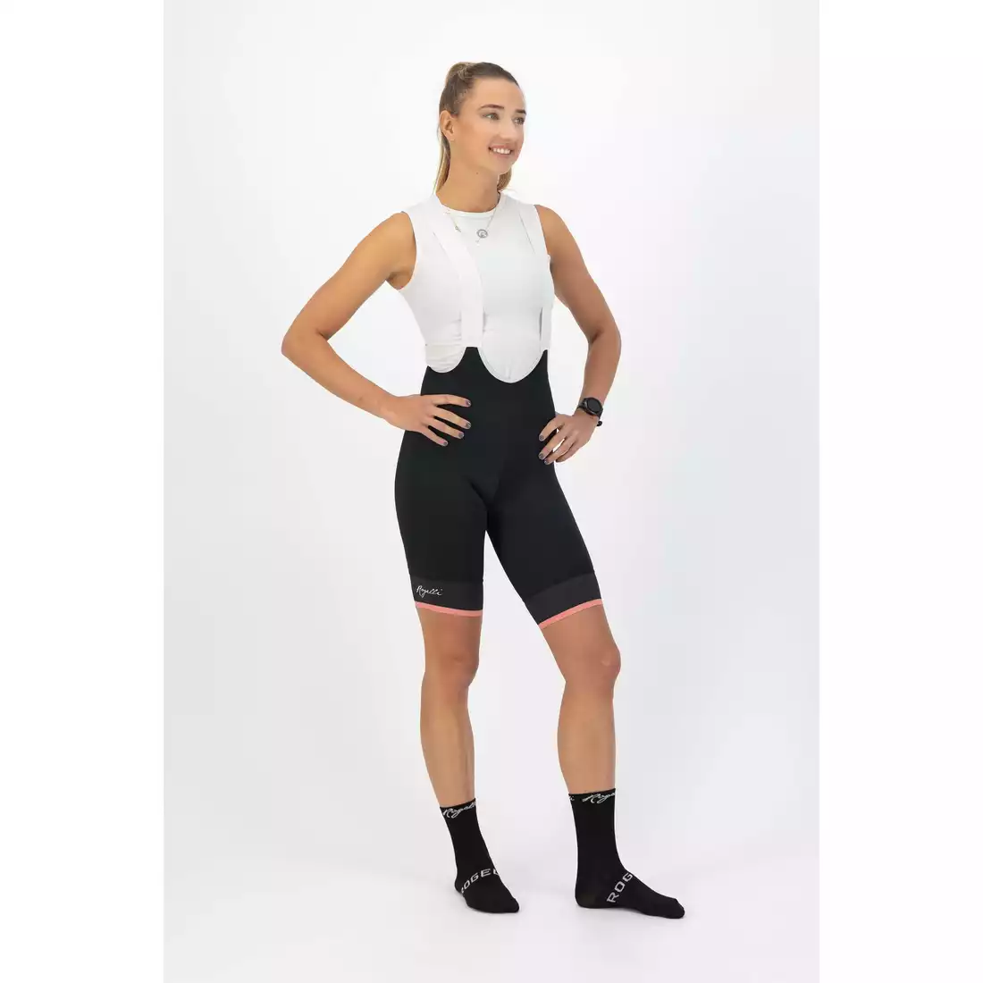 ROGELLI SELECT II Női kerékpáros nadrág nadrágtartóval, fekete és korall színű