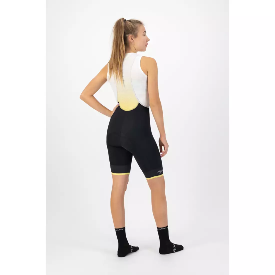 ROGELLI SELECT II Női kerékpáros rövidnadrág nadrágtartóval, fekete és sárga