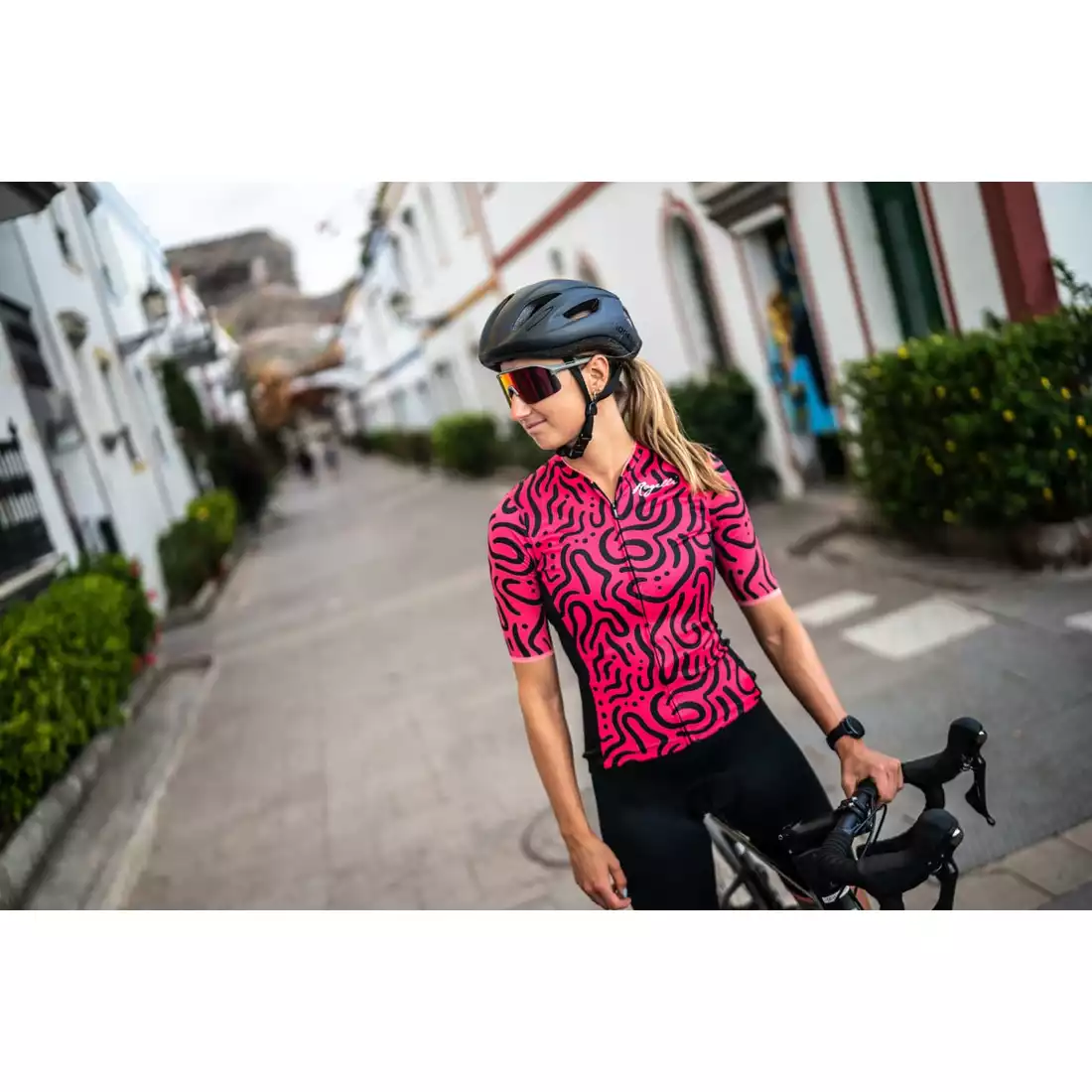 Rogelli ABSTRACT női kerékpáros mez, rózsaszín és fekete