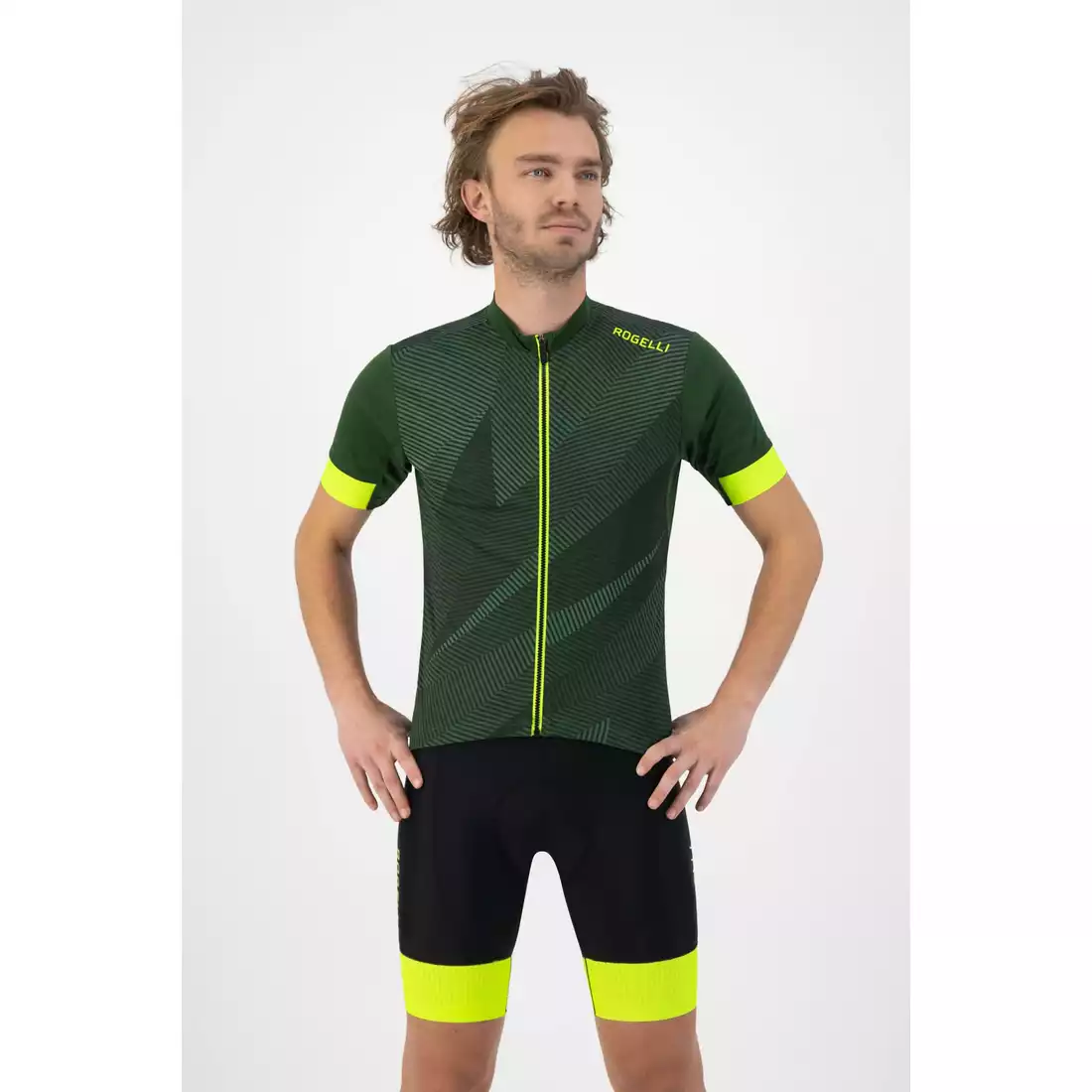 Rogelli DUSK férfi kerékpáros mez, zöld sárga