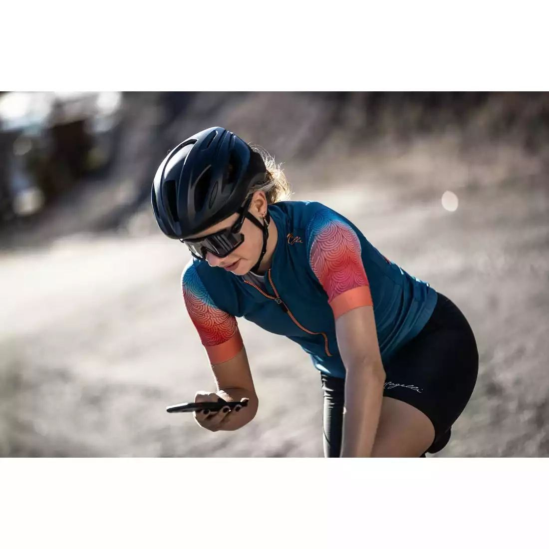 Rogelli WAVES női kerékpáros mez, kék-korall