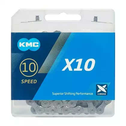 KMC X10 Kerékpárlánc 10 sebességes, 114 lengőkaros, szürke