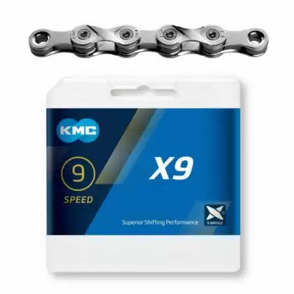 KMC X9 Kerékpárlánc, 9 sebességes, 114 lengőkaros, ezüst