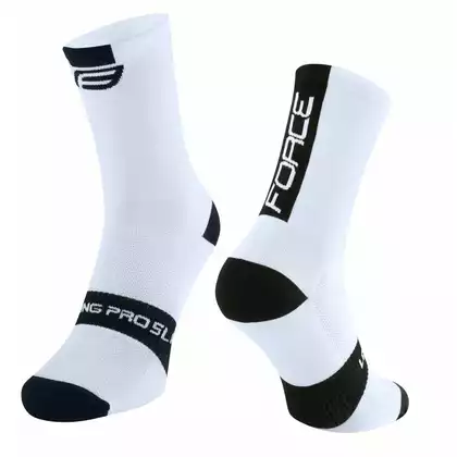 FORCE LONG PRO SLIM kerékpáros zokni, fekete és fehér