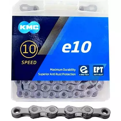 KMC E10 EPT Kerékpárlánc 10 sebességes, 136 lengőkaros, E-bike, ezüst