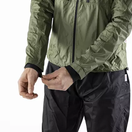 KAYMAQ J2MH férfi kapucnis eső kerékpáros dzseki, olívaolaj