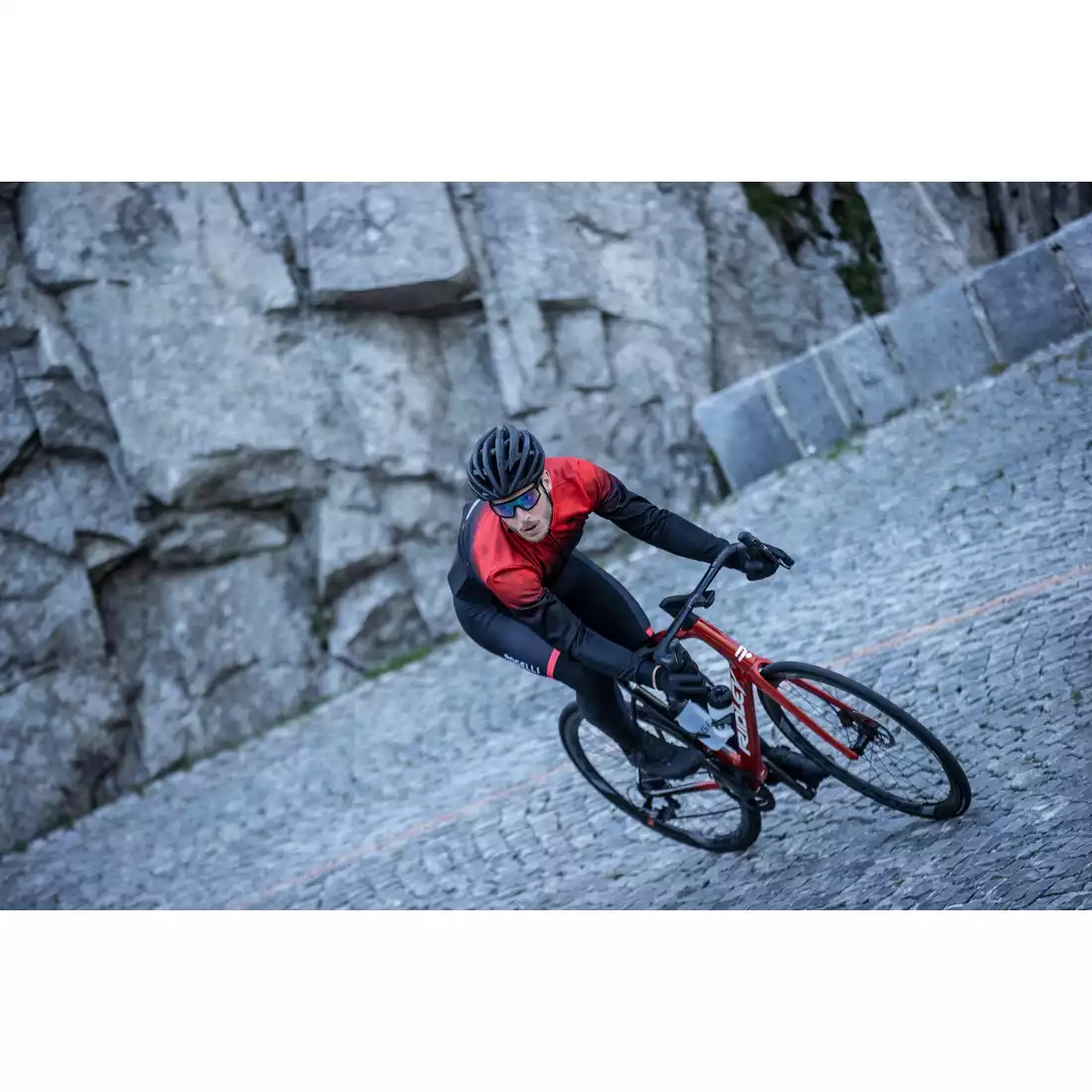 ROGELLI SPHERE férfi téli kerékpáros kabát, fekete és piros