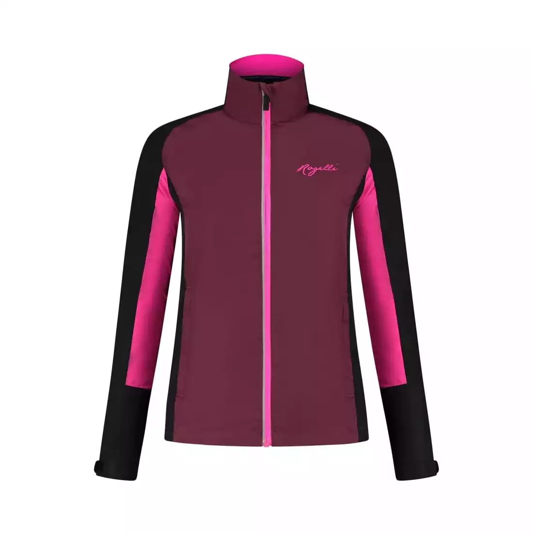 Rogelli ENJOY II női kabát, széldzseki futáshoz, bordó-fekete-rózsaszín