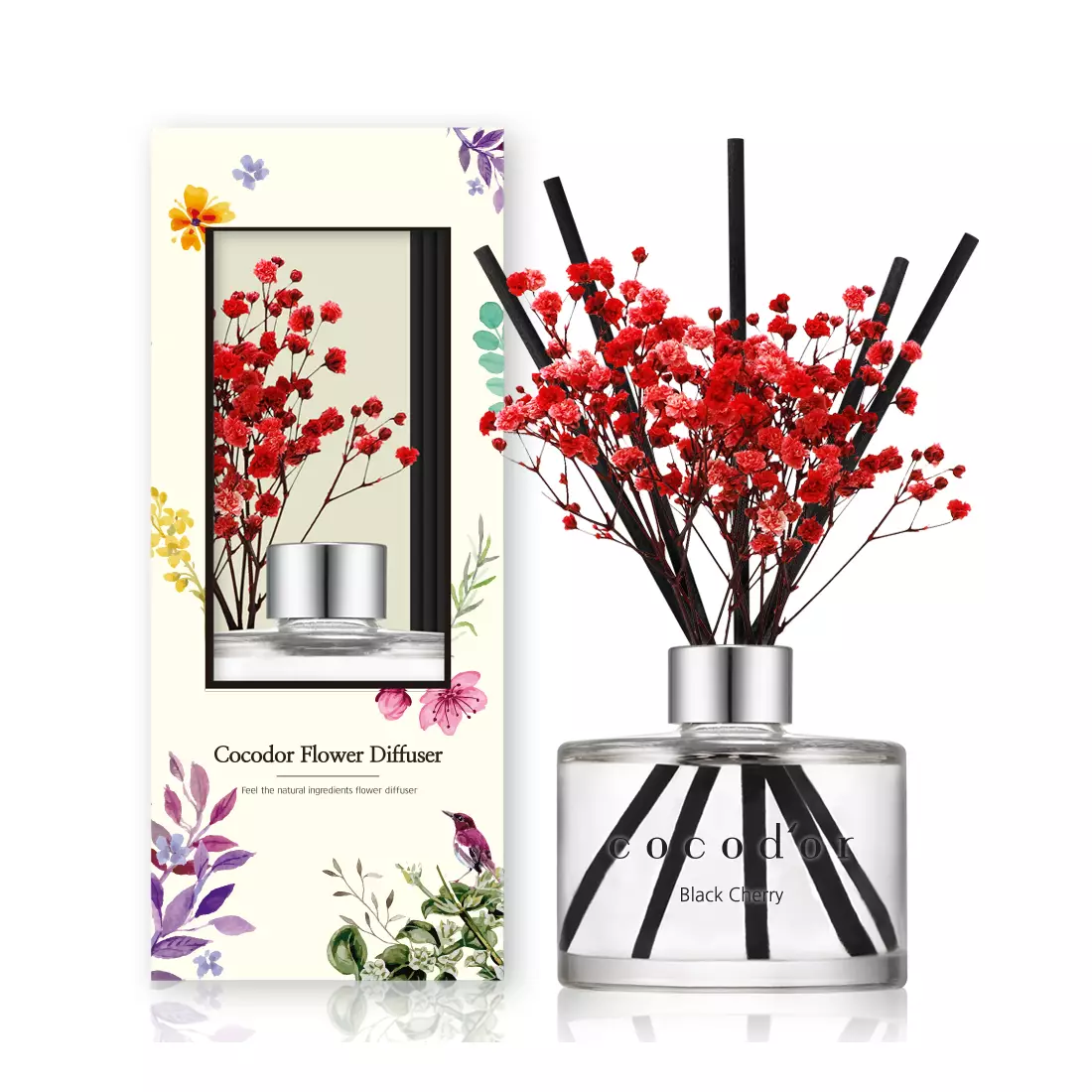 COCODOR aromadiffúzor botokkal és virágokkal, black cherry 120 ml