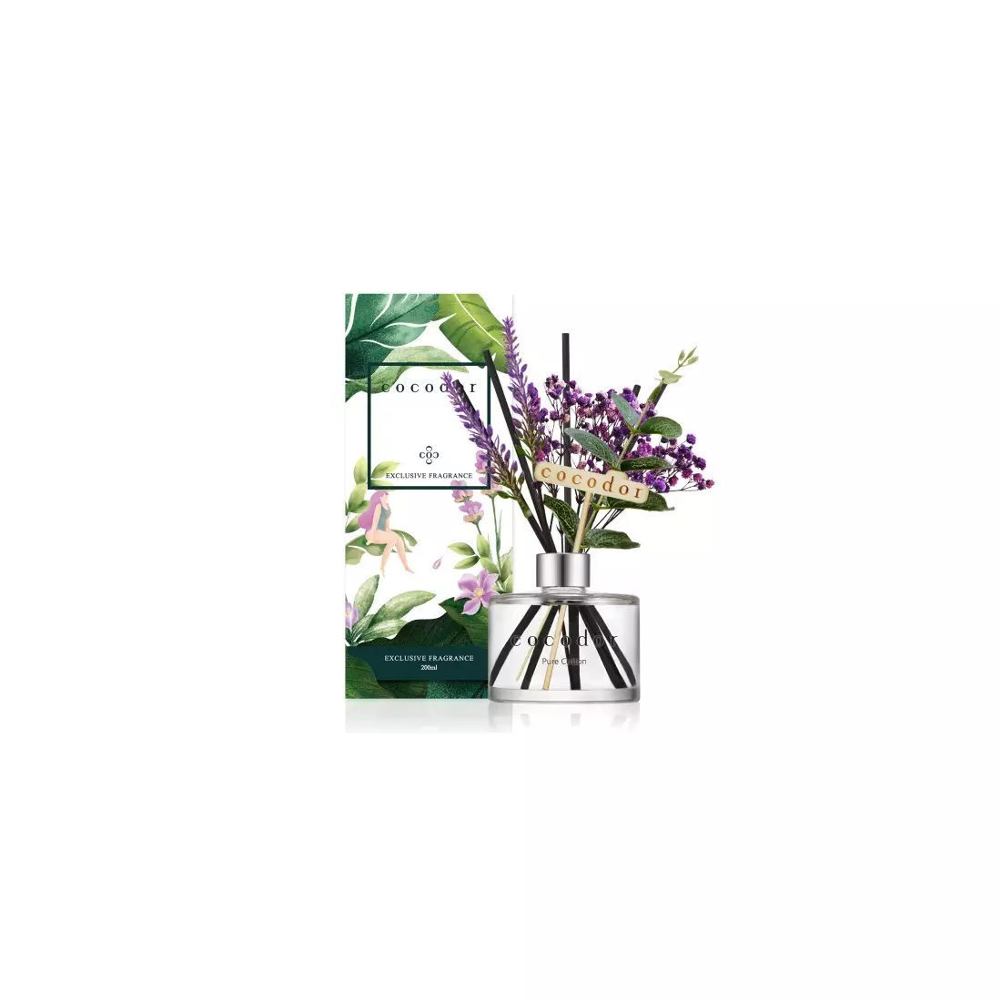 COCODOR aromadiffúzor botokkal és virágokkal flower lavender, pure cotton 200 ml
