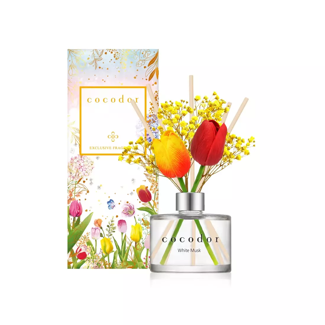COCODOR aromadiffúzor botokkal és virágokkal flower tulip, white musk 200 ml