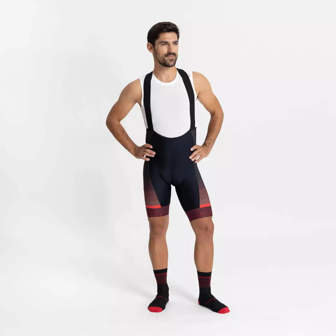 Rogelli HERO II férfi kerékpáros kantáros rövidnadrág, fekete és gesztenyebarna