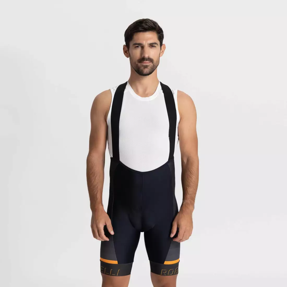 Rogelli HERO II férfi kerékpáros kantáros rövidnadrág, fekete és narancssárga