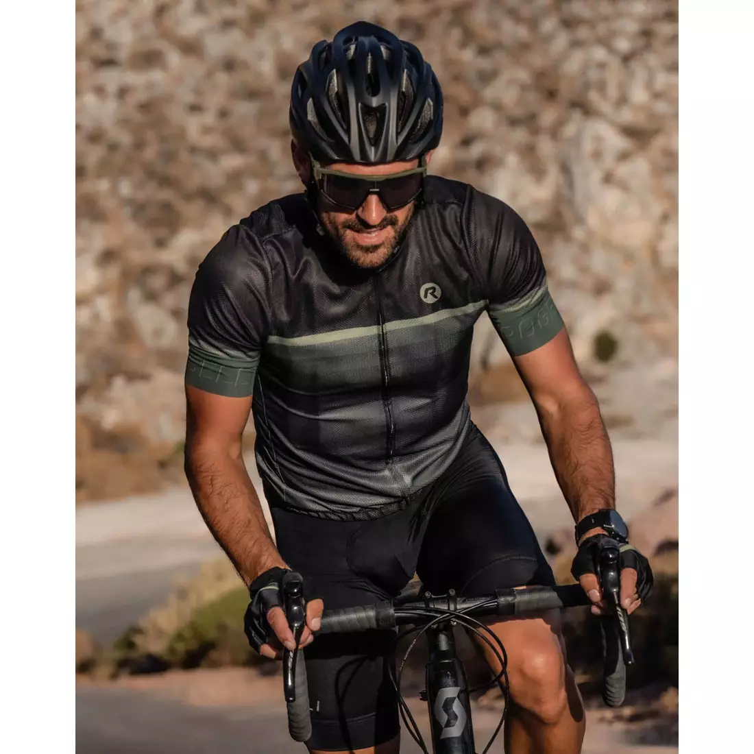 Rogelli HERO II férfi kerékpáros mez, fekete és zöld